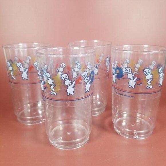 Pillsbury Doughboy Vintage Lot 4 Plastic Drinking Glasses 4.5” Music Band 1991 - Picture 1 of 9